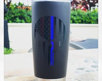 Thin Blue Line Tumbler | Police Officer Gift | American Flag Personalized Stainless Steel Tumbler