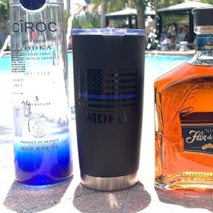 Thin Blue Line Tumbler | Police Officer Gift | American Flag Personalized Stainless Steel Tumbler