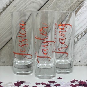 Personalized Shot Glasses, Custom Shot Glasses, Bridal Party Shot Glasses, Bridesmaid Gifts,  Party Favors, Gold Party Favor, Monogram, Gold