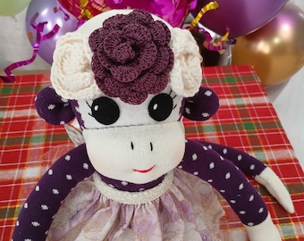 Handmade Sock Monkey Doll, Stylish, Pretty
