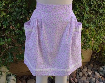 Retro Waist Apron, Vintage Inspired Apron, Spring Deep Pocket Half Apron, Floral Print Apron, Size M/L