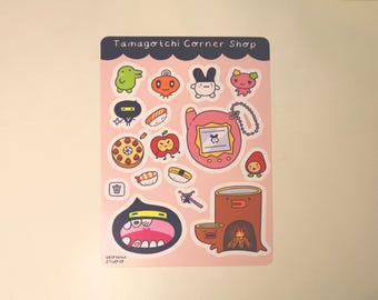 Silly and Cute Tamagotchi Corner Shop Sticker Sheet | 4x6in Vinyl Sticker Sheets
