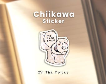 Chiikawa Safe Space On The Toilet Vinyl Heart Lamination Sticker | Laptop or Phone Case Decal, Kawaii Journal Planner Sticker