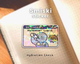 Silly and Cute Hydration Check Blue Smiski Sticker | Glow-In-The-Dark Holographic Broken Glass Lamination Stickers