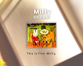 This Is Fine Bunny Miffy Vinyl Heart Lamination Sticker |  Personal Space Laptop or Phone Case Decal, Kawaii Journal Planner Sticker