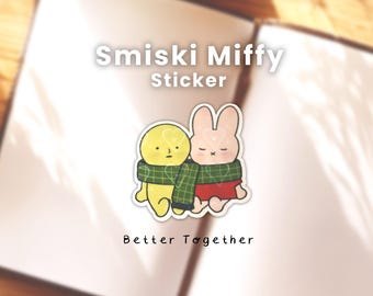 Smiski Miffy "Better Together" Vinyl Holographic Heart Lamination Stickers |  Personal Space Laptop Decal, Journal Planner Sticker