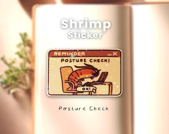 Silly and Cute Shrimp Posture Check Vinyl Star Lamination Sticker |  Personal Space Laptop or Phone Case Decal, Journal Planner Sticker