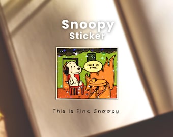 This Is Fine Snoopy Dog Vinyl Star Lamination  Sticker | Personal Space Laptop or Phone Case Decal, Kawaii Journal Planner Sticker