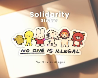 Cute "No One Is Illegal" Solidarity Vinyl Star Lamination Sticker | Personal Space Laptop or Phone Case Decal, Journal Planner Sticker