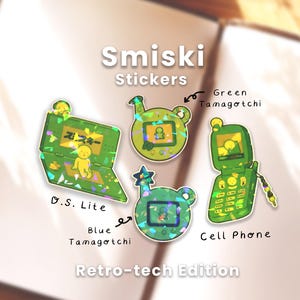 Retro-Tech Smiski Stickers | Glow-In-The-Dark Holographic Broken Glass Lamination Stickers