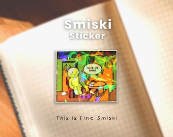 This Is Fine Smiski Vinyl Glass Lamination Glow-In-The-Dark Sticker | Personal Space Laptop or Phone Case Decal, Journal Planner Sticker