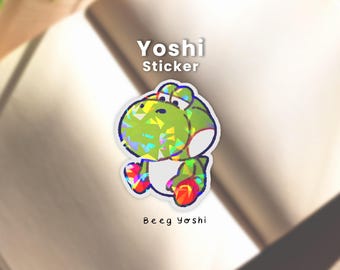 Silly and Cute Meme Beeg Yoshi Vinyl Glass Lamination Sticker | Kawaii Laptop or Phone Case Decal, Journal Planner Sticker