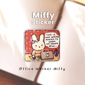 Office Worker Bunny Miffy Vinyl Heart Lamination Sticker |  Personal Space Laptop or Phone Case Decal, Kawaii Journal Planner Sticker