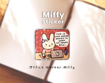 Office Worker Bunny Miffy Vinyl Heart Lamination Sticker |  Personal Space Laptop or Phone Case Decal, Kawaii Journal Planner Sticker