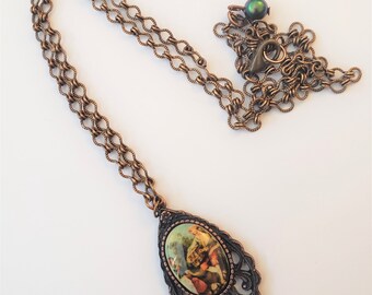 Vintage Style Rusted Pewter Necklace with German Renaissance Cameo