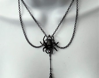 Purple and Black Spider Necklace Victorian Spider Chain Necklace Halloween Necklace Widows Web Choker Gothic Spider Necklace