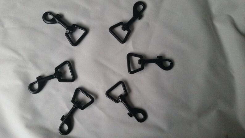 Set of six One inch wide shiny black swivel hooks in sets Black swivel hooks Black designer purse hardware One inch swivel hooks Keyring set