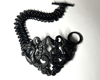 Black Brass Cuff Dragon Bracelet Black Victorian Toggle Bracelet Black Bracelet Black Toggle Bracelet Alternative Bracelet Goth Bracelet