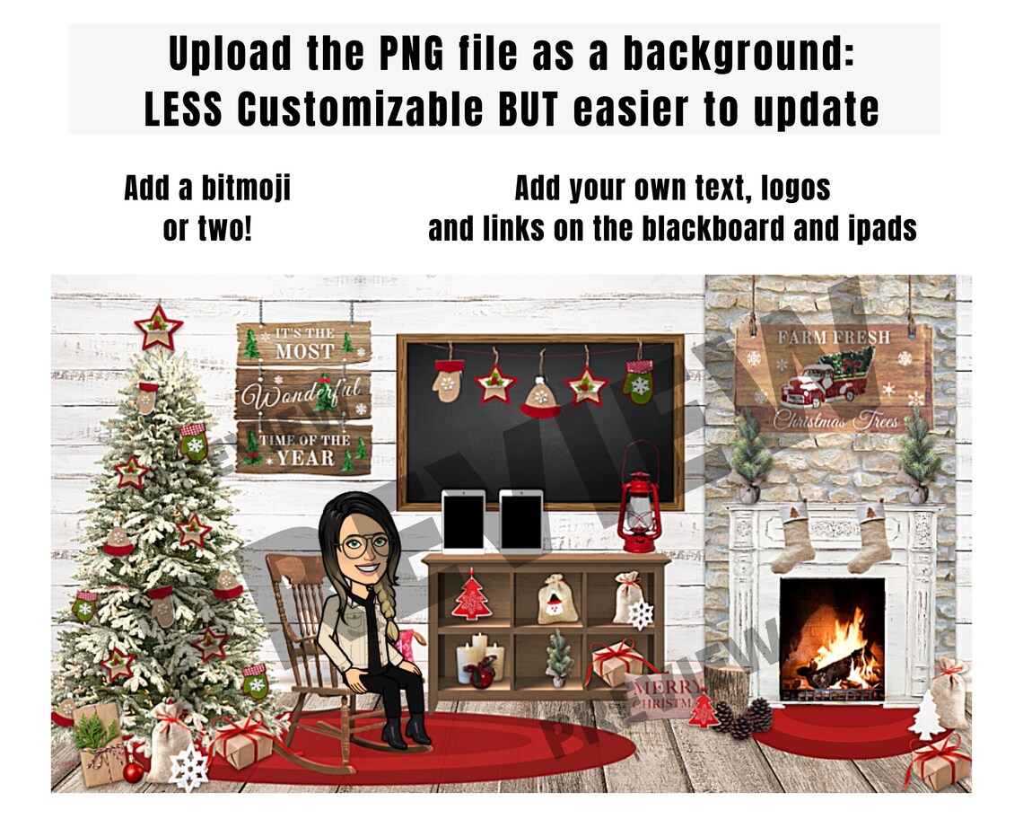 Christmas Holiday Bitmoji Classroom Farmhouse Editable Virtual
