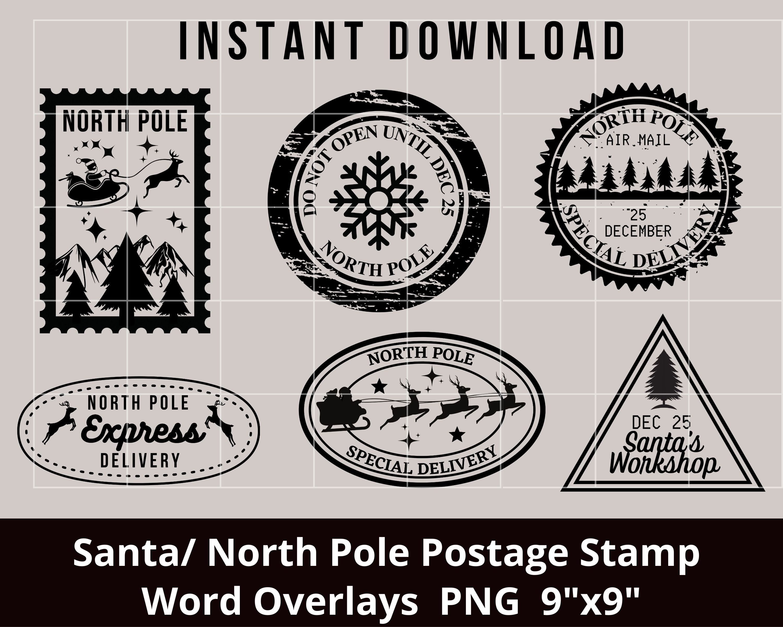 Santa Postage Stamp Printable and Digital Overlay Word Art PNG North ...