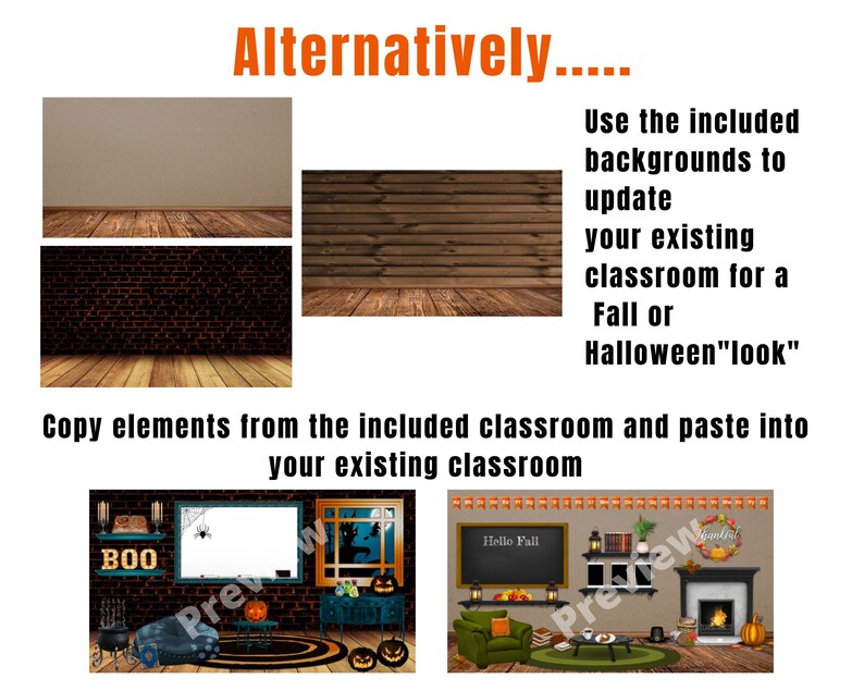 Bitmoji Classrooms Fall AND Halloween Pack Editable Virtual Classroom