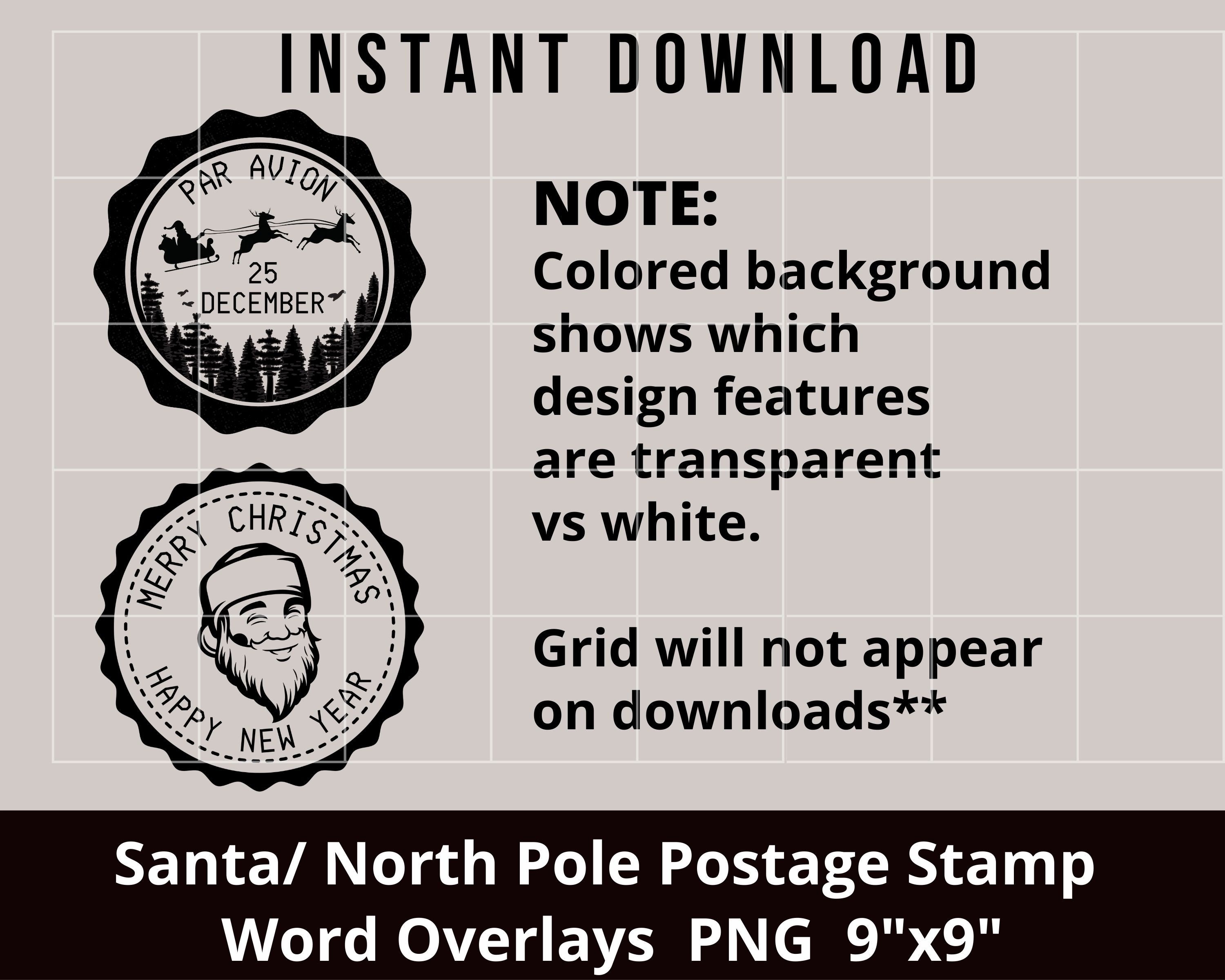 Santa Postage Stamp Printable and Digital Overlay Word Art PNG North ...