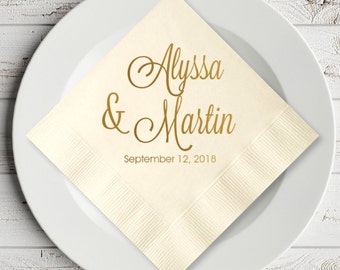 100 pcs Elegant Script Personalized Wedding Napkins - Cocktail Napkins