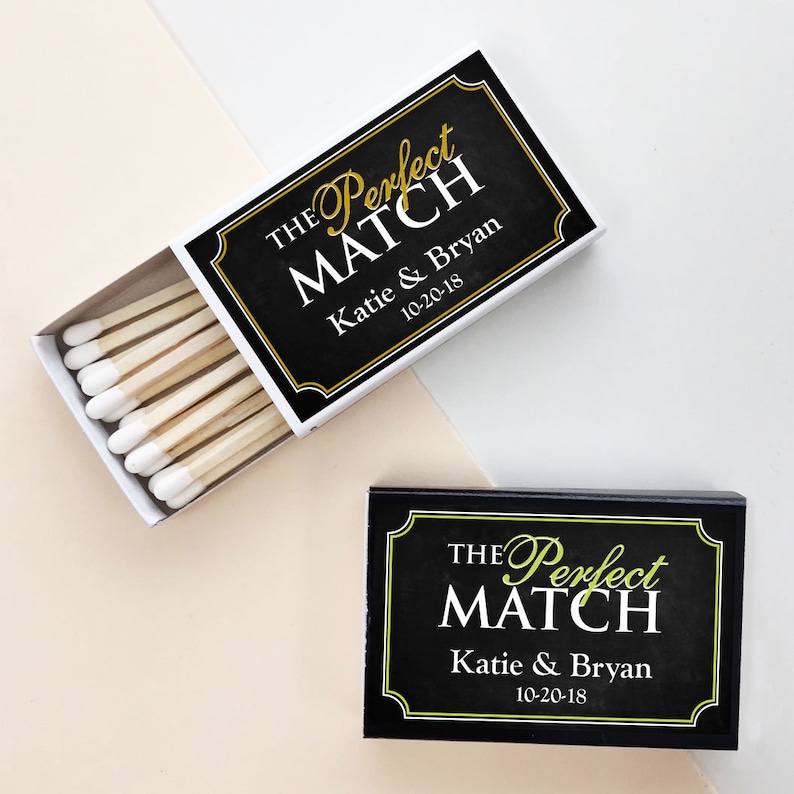 PPD-MMBB29 Chalkboard Effect Wedding Matchbox - Assembly Required 50 pcs The Perfect Match Personalized Matchbox with Stickers