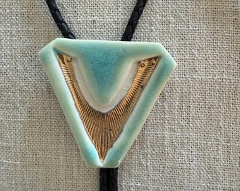 Geometric Ceramic Bolo Tie - Western Cowboy Necklace