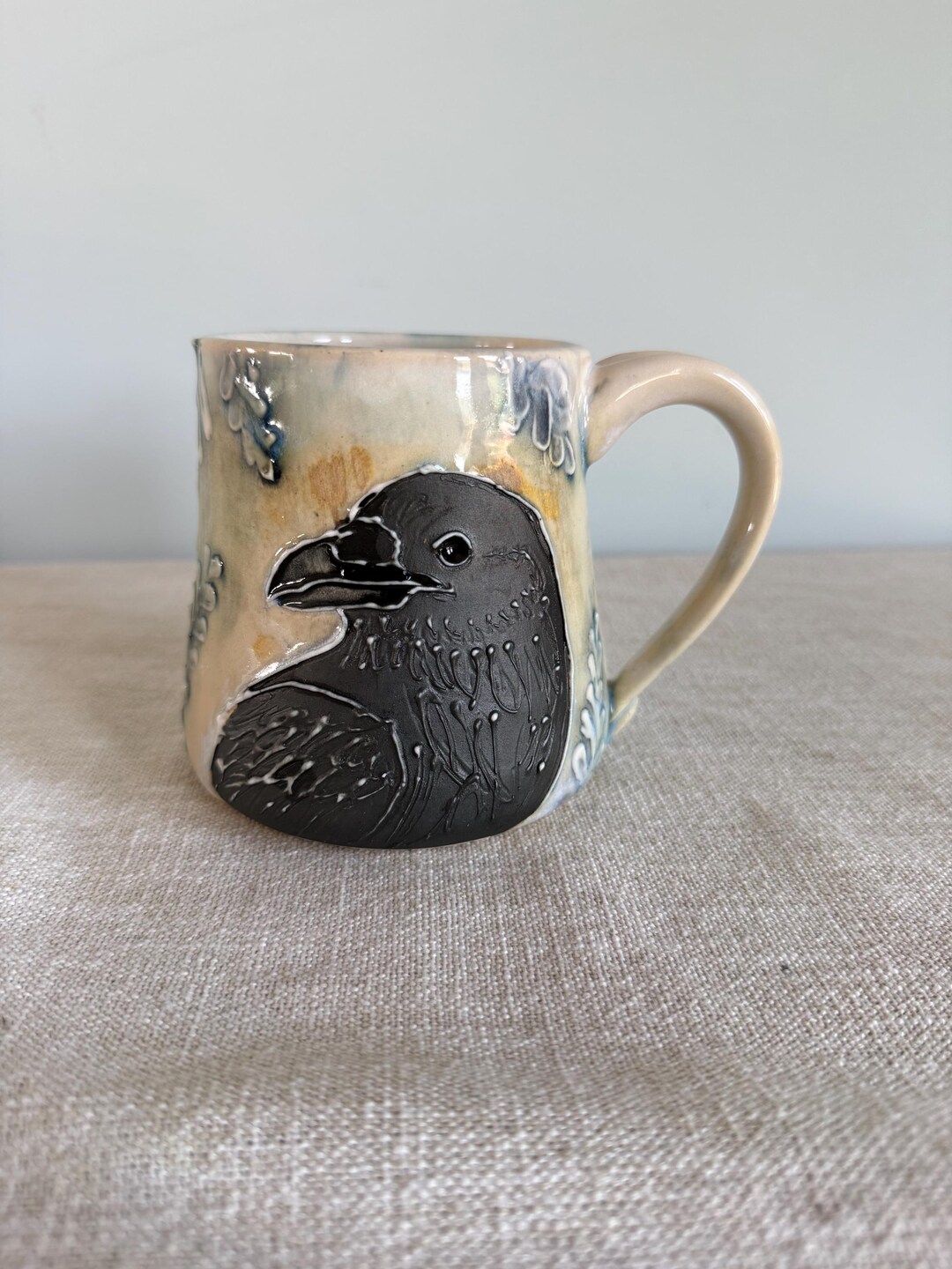 Handmade Raven Pottery Mug, Whimsical Bird Art Coffee Cup - Etsy