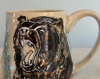 Taza de cerámica con forma de oso hecha a mano, taza de café de cerámica con un toque original.