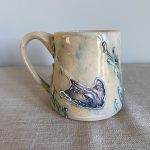 Handmade Stingray Pottery Mug, Ocean Art Coffee Cup