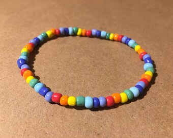 レインボースパークルガラスビーズブレスレット - カラフルな7インチ