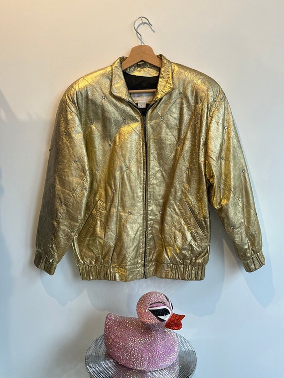 Gold Leather, Harlequin Diamond Jacket with Cryst… - image 1