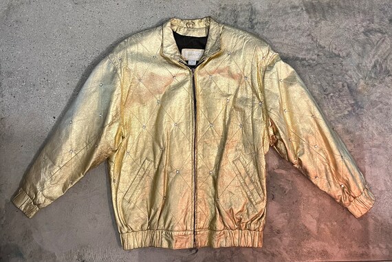 Gold Leather, Harlequin Diamond Jacket with Cryst… - image 4