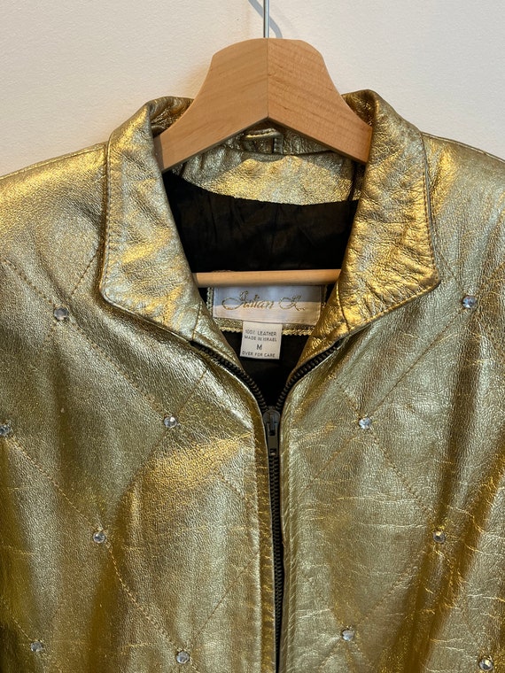 Gold Leather, Harlequin Diamond Jacket with Cryst… - image 3