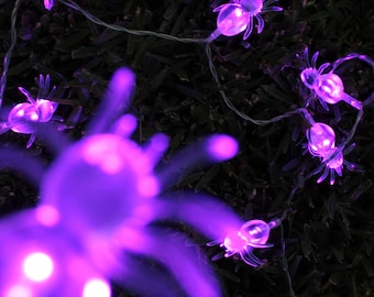 Perfect Holiday 10 LED String Lights with Clear Spider Halloween - Battery Operated Purple