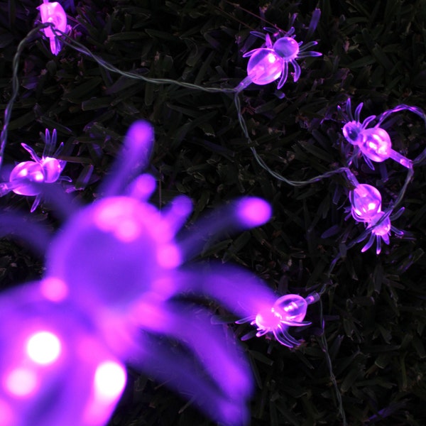 Perfect Holiday 10 LED String Lights with Clear Spider Halloween - Battery Operated Purple