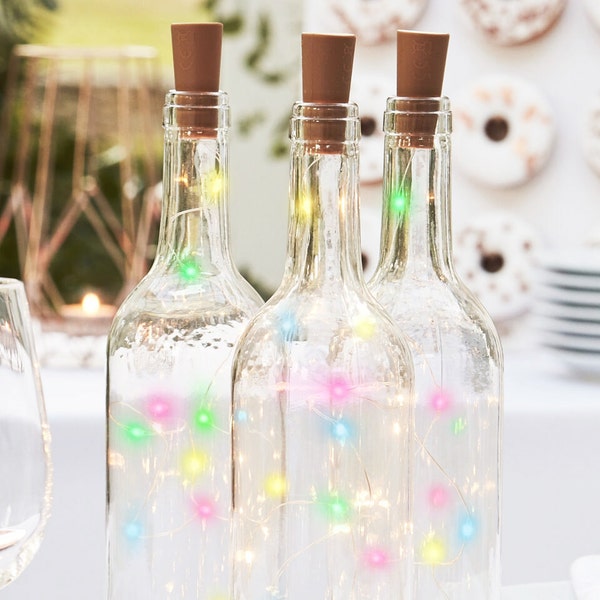 20 LED Multicolor Fairy Lights Large Cork Bottle String Light - Battery Operated for Weddings, Parties, Holidays, Christmas