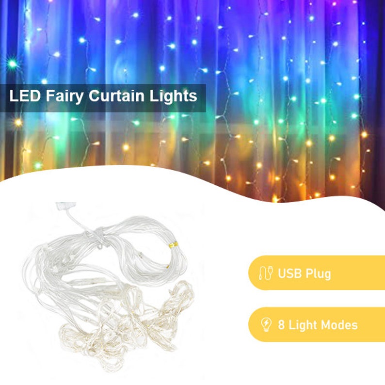 Perfect Holiday 300 LED USB Fairy Curtain Light With Remote 8 Light Modes image 2