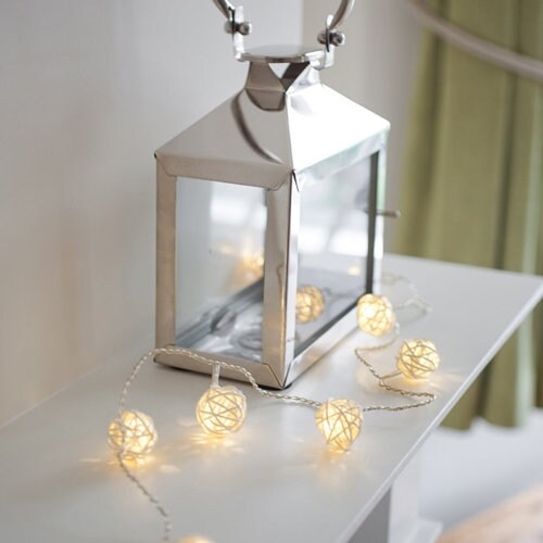 Handmade White Rattan Ball String Lights for Etsy