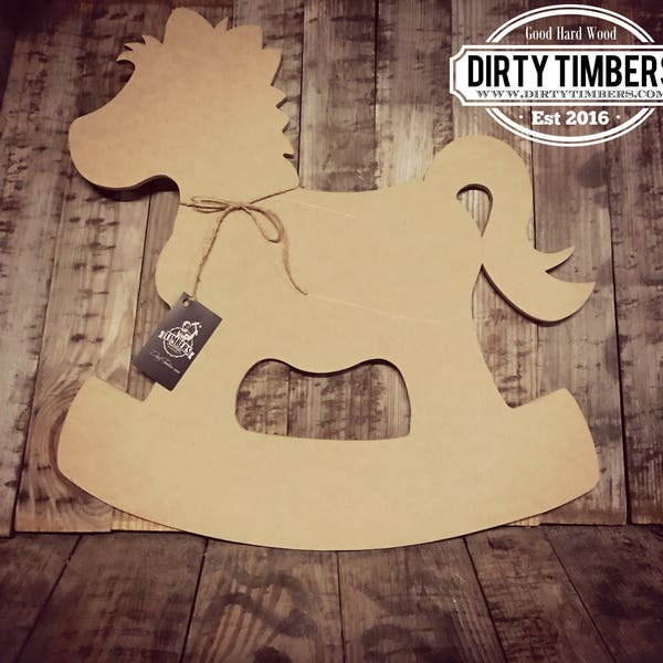 Unfinished Rocking Horse Door Hanger Shower Baby Announcement Birth Hospital DIY Blank Wood Cut Out Ready To Paint Custom