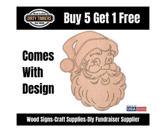 Santa With Lines Wood Sign Template Unfinished Wood Door Hanger MDF Paint Blank Diy Kit Door Hanger Blank Wood Shape Cut Out DTO135