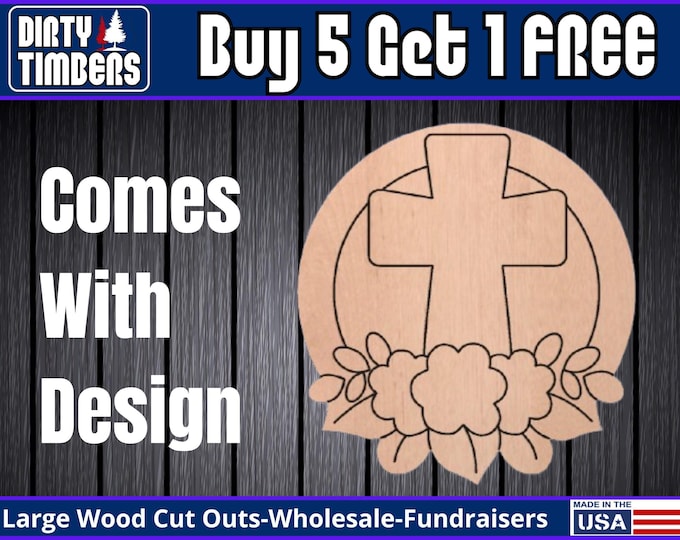 Featured listing image: Cross Wreath Round Wood Sign Template Unfinished Wood Door Hanger MDF Paint Blank Diy Kit Door Hanger Blank Wood Shape Cut Out DT153