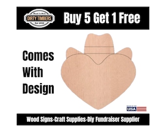 Heart Cowboy Hat Wood Door Hanger Blank Unfinished MDF Paint Ready DIY Sign Template