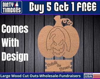 Pumpkin Vintage Bogeyman Lines Wood Sign Template Unfinished Wood Door Hanger Paint Blank Diy Door Hanger Blank Wood Shape Cut Out DTO113