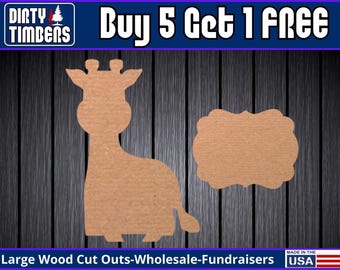 Giraffe Baby Announcement Baby Shower Wood Sign Unfinished Front Door Hanger Hospital KIT DIY Ready to Paint  Blank Wood Cut Out DT2250