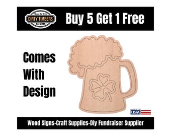 St. Patricks Day Beer Stein Pattern Wood Door Hanger Blank, Unfinished MDF Paint Ready, DIY Sign Template