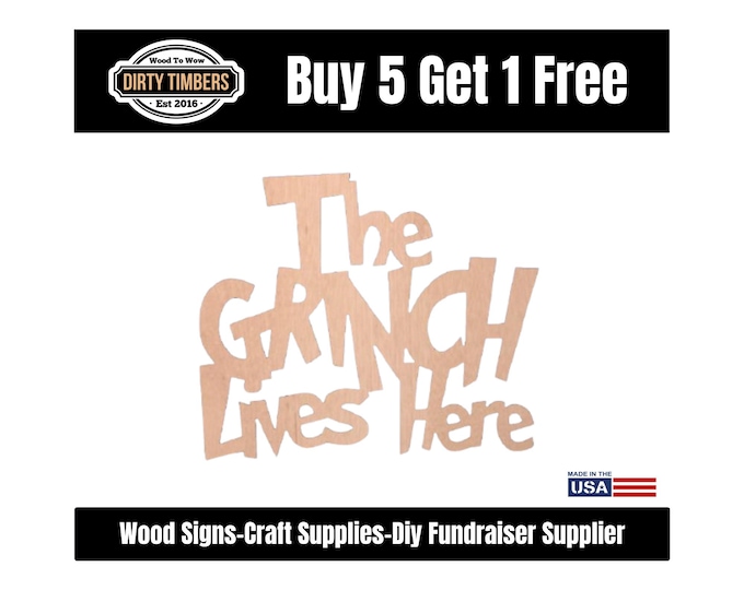Featured listing image: The Grinch Lives Here Wood Sign Template Unfinished Wood Door Hanger Paint Blank Diy Kit Door Hanger Blank Wood Shape Cut Out DTO123