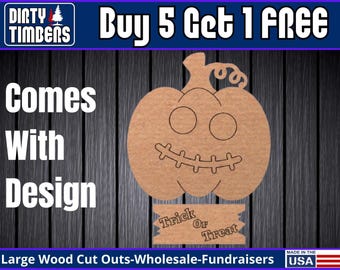 Pumpkin Vintage Zombie Lines Wood Sign Template Unfinished Wood Door Hanger MDF Paint Blank Diy Door Hanger Blank Wood Shape Cut Out DTO114